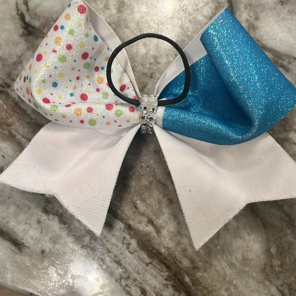Birthday Queen Cheer Hair Bow with Crown and Blue Sparkles